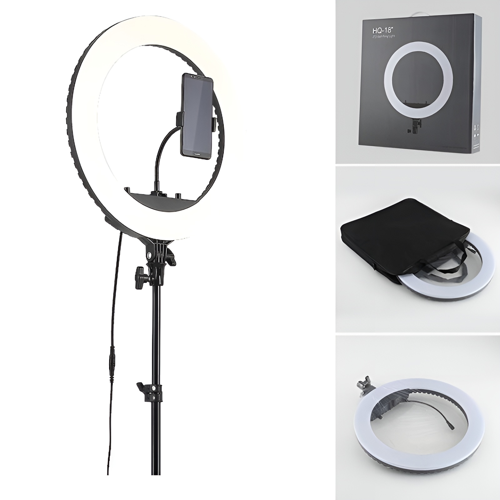 Bộ giá đỡ tripod tích hợp đèn livestream selfie 3 chế độ sáng HQ-18 (1 đầu kẹp) và HQ-18N (3 đầu kẹp) - Hàng chính hãng