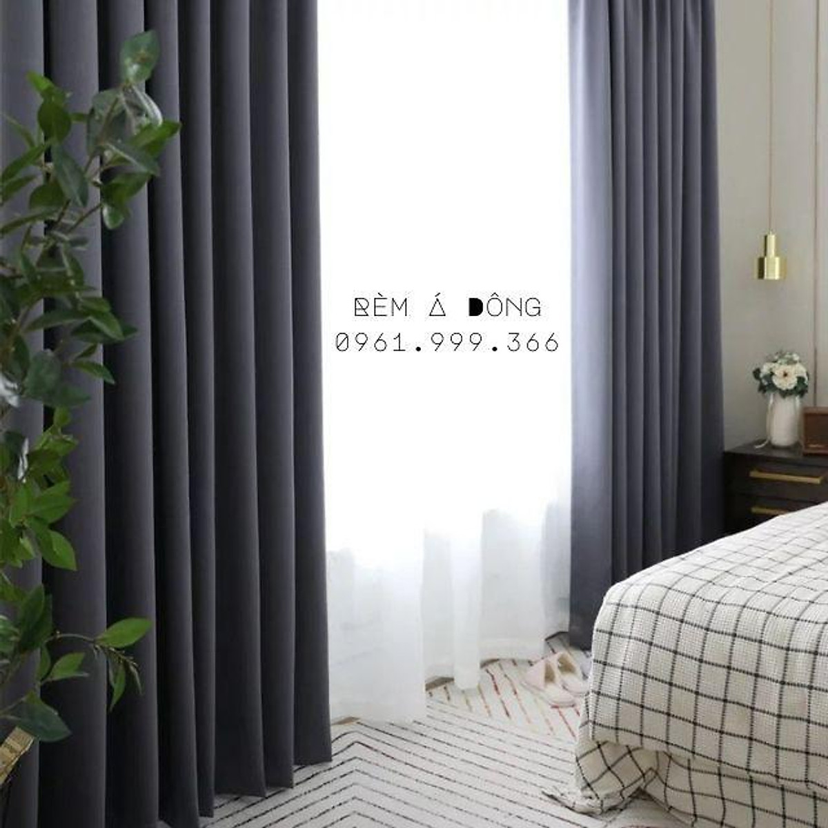 HN_Rèm vải trơn màu không họa tiết - màu ghi đậm, NHIỀU SIZE, CÓ SẴN - Cao cố định 2.2m