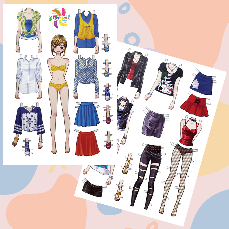 Búp bê giấy ( paper doll ) thay đồ thời trang đồ chơi cắt thủ công cho bé Combo 6 hình siêu đáng yêu MHG008