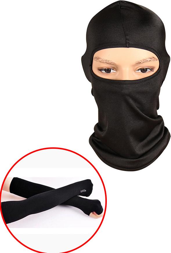 Combo Khăn trùm đầu Ninja Fullface + Găng Tay Chống Nắng Xỏ Ngón màu đen