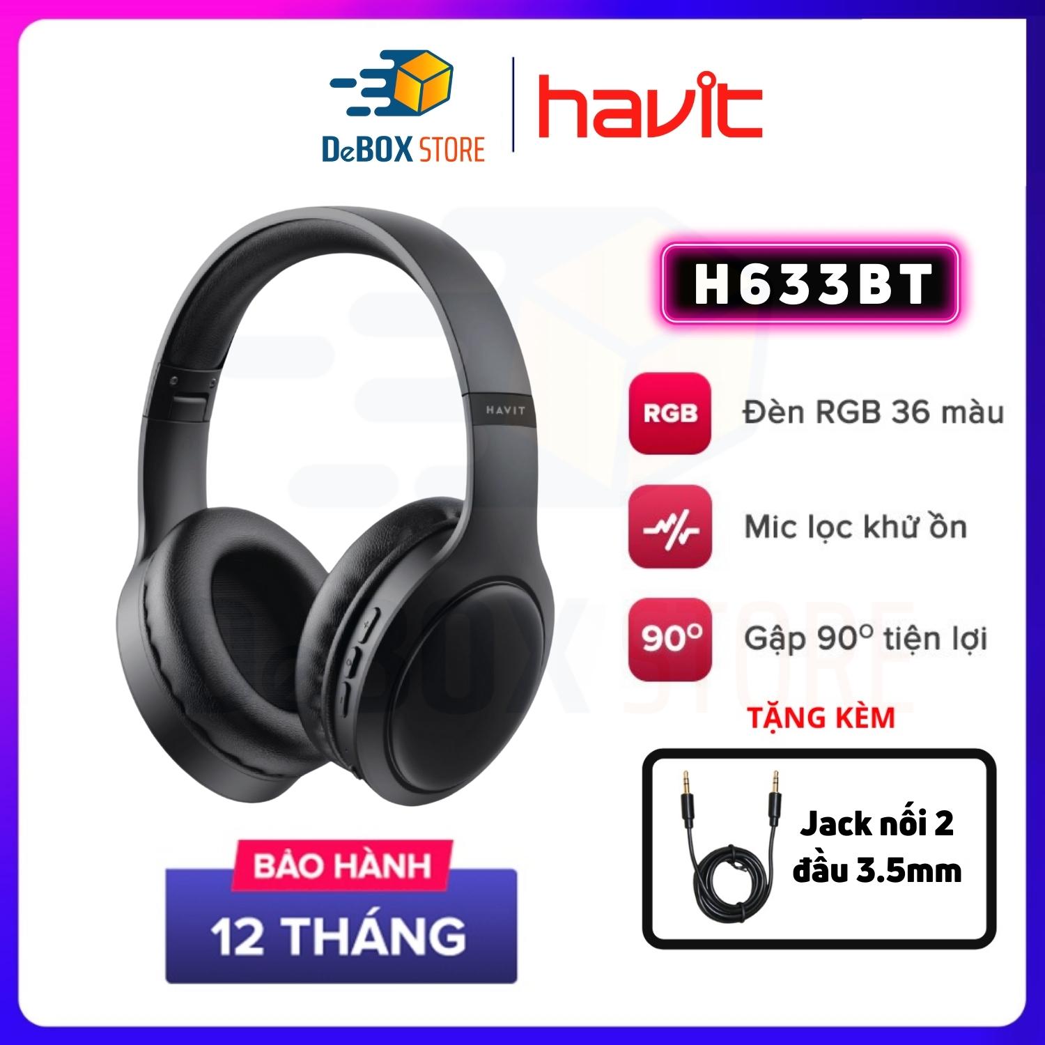 Tai Nghe Headphone Bluetooth HAVIT H633BT, Kiểu Dáng Nhỏ Gọn, Tặng Jack 3.5mm, Nghe Đến 22 Giờ - Hàng Chính Hãng