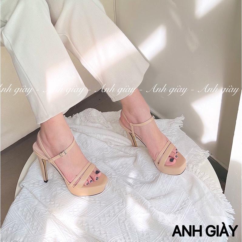 SD06 - Sandal đúp đế gót nhọn 12p quai ngang da lì độn đế trước 3p hàng VNXK siêu chắc chắc phù hợp giày cưới, dự tiệc
