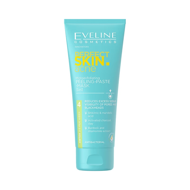 [Mua 1 tặng 1] Tẩy da chết Eveline Perfect Skin Acne sạch sâu, kháng khuẩn và ngừa mụn 75ML