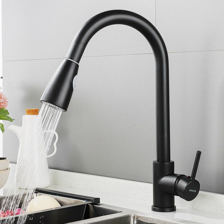 Vòi rửa chén, bát nóng lạnh dây rút 2 chế độ xịt nước Inox SUS304 nóng lạnh xoay 360 độ cao cấp