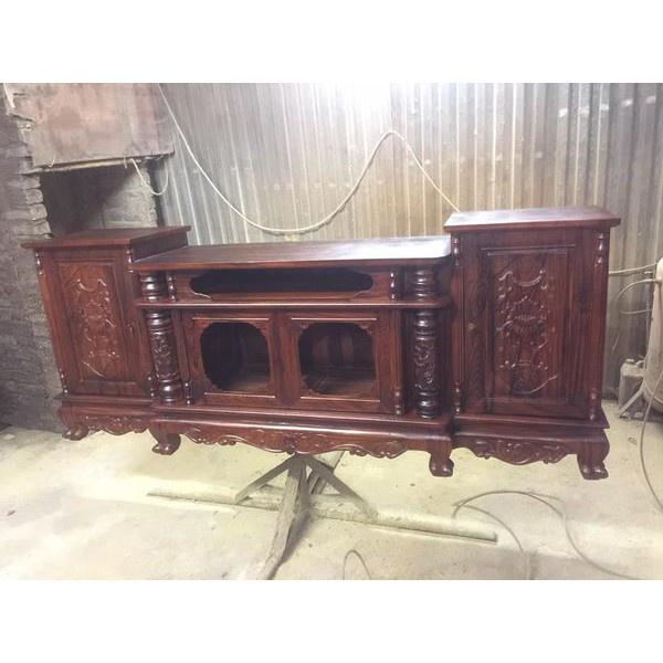 Kệ Tivi gỗ tràm kệ cột nho - phun PU giả mun , giả hương