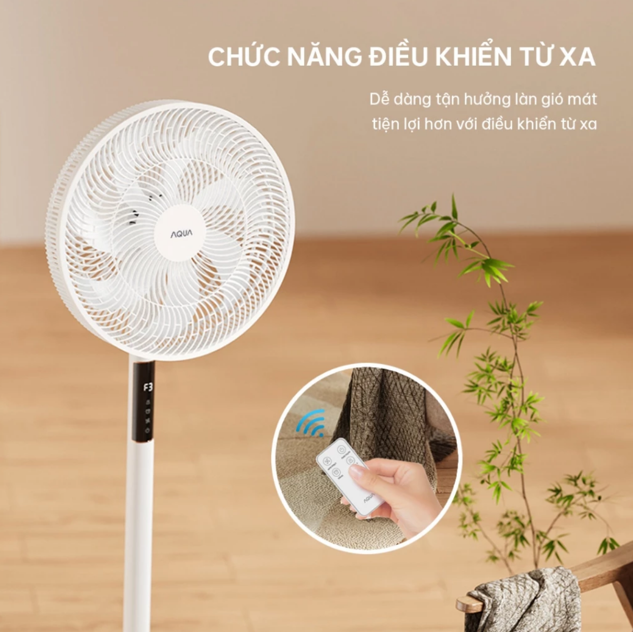 Quạt đứng thông minh Aqua FED3501R thân máy cảm ứng, điều khiển từ xa, hẹn giờ - Hàng nhập khẩu