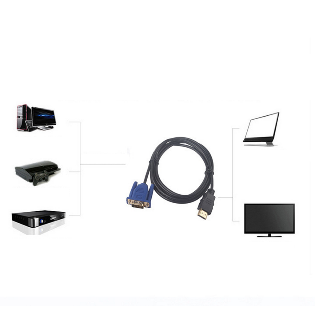 6FT HDMI TO VGA Gold-Plated HD Adapter Cable Connector 1080P For Laptop PC