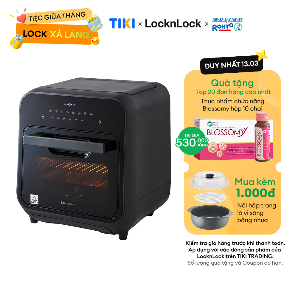 Lò nướng chân không kết hợp chức năng hấp Lock&amp;Lock EJF693GRY Steam Air Fryer Oven (12.5 Lít) - Hàng chính hãng