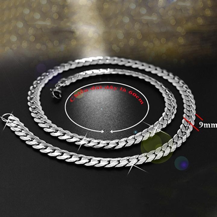 Vòng Cổ Dây chuyền nam titan thép không gỉ lặc khít inox chạm 2 bên trangsucpt 9mm PTDCNA57