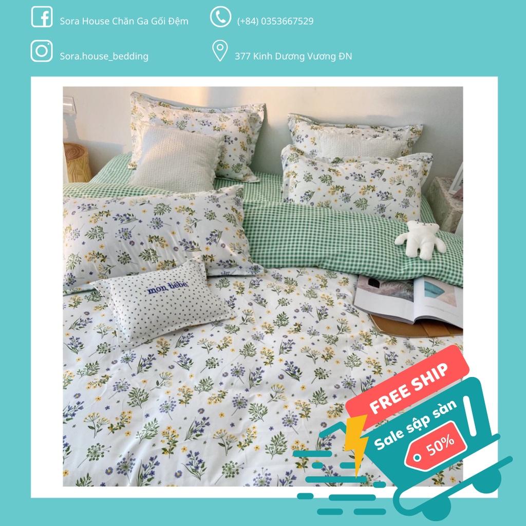 Bộ Chăn Ga Gối Cotton Poly Hoa Nhí Trắng Nàng Thơ