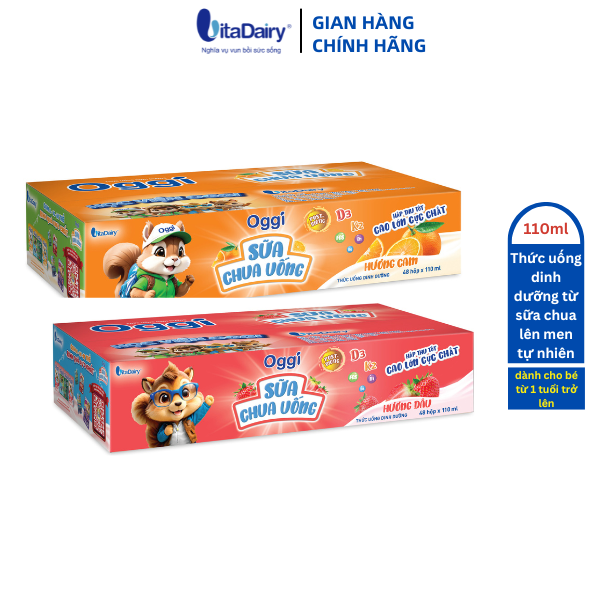 TUDD Sữa chua uống Oggi Hương Dâu / Hương Cam 110ml - thùng 48 hộp - VitaDairy