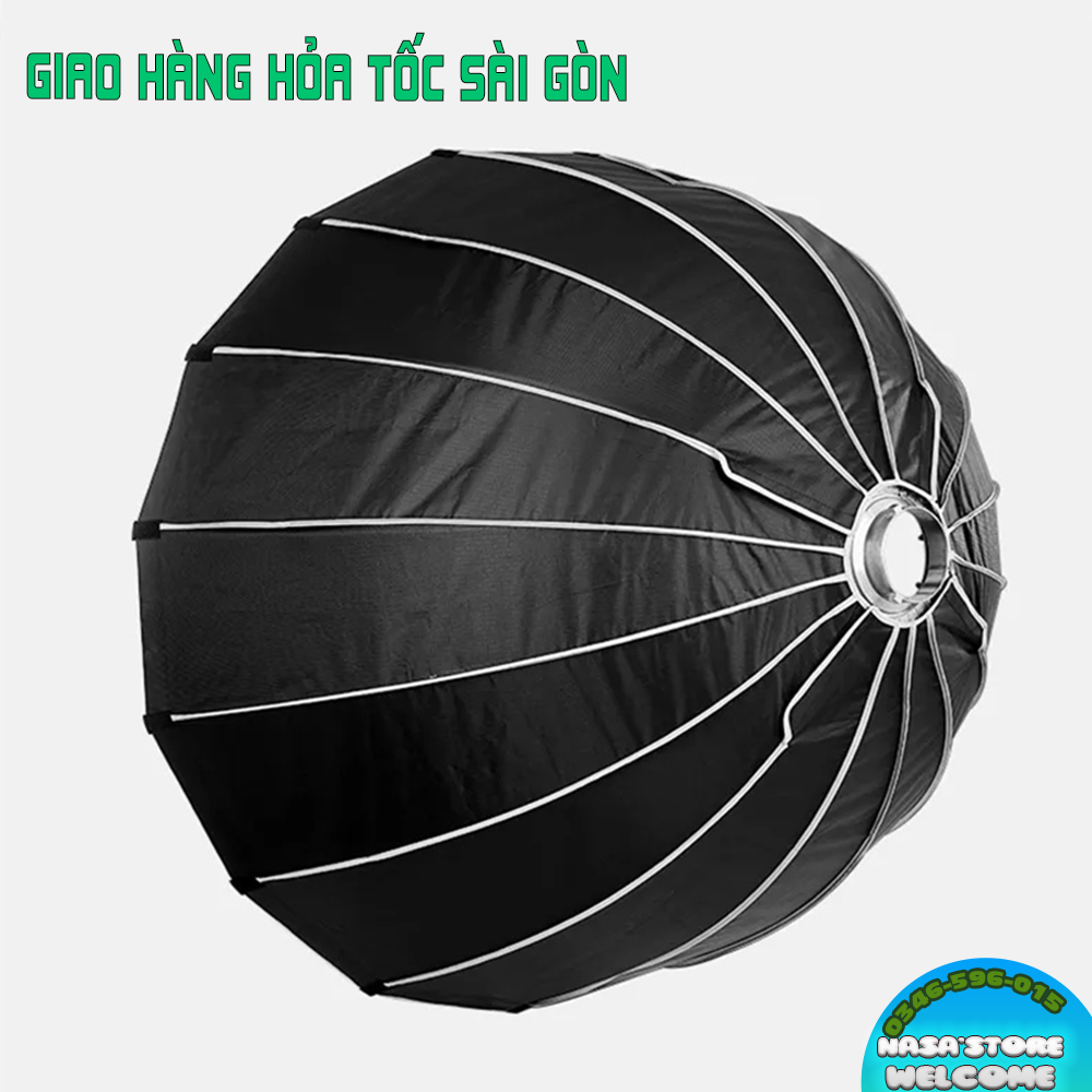 Soft box parabolic 95 cm KÈM Grid thao tác nhanh làm mềm ánh sáng đèn Flash/Led