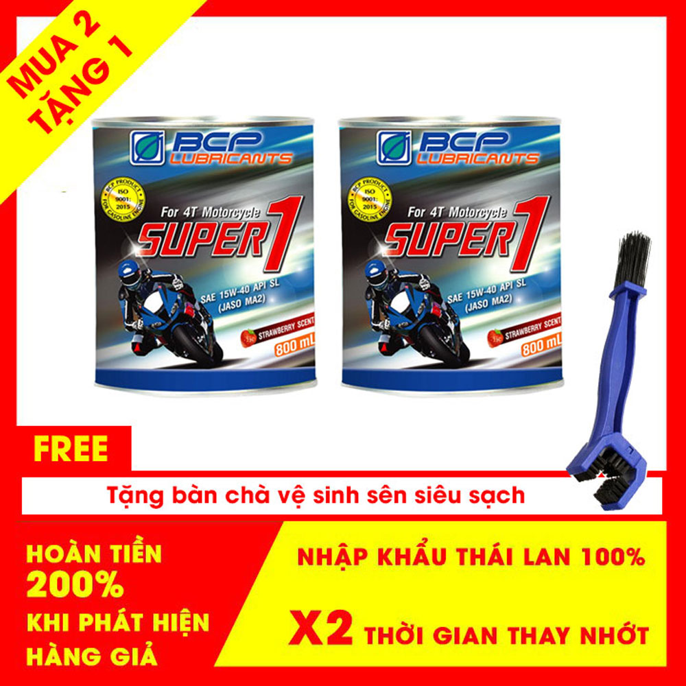 2 Lon nhớt xe số BCP Thái Lan 800ML tặng 1 bàn chải chà sên loại tốt (nhớt màu đỏ, thơm mùi dâu)