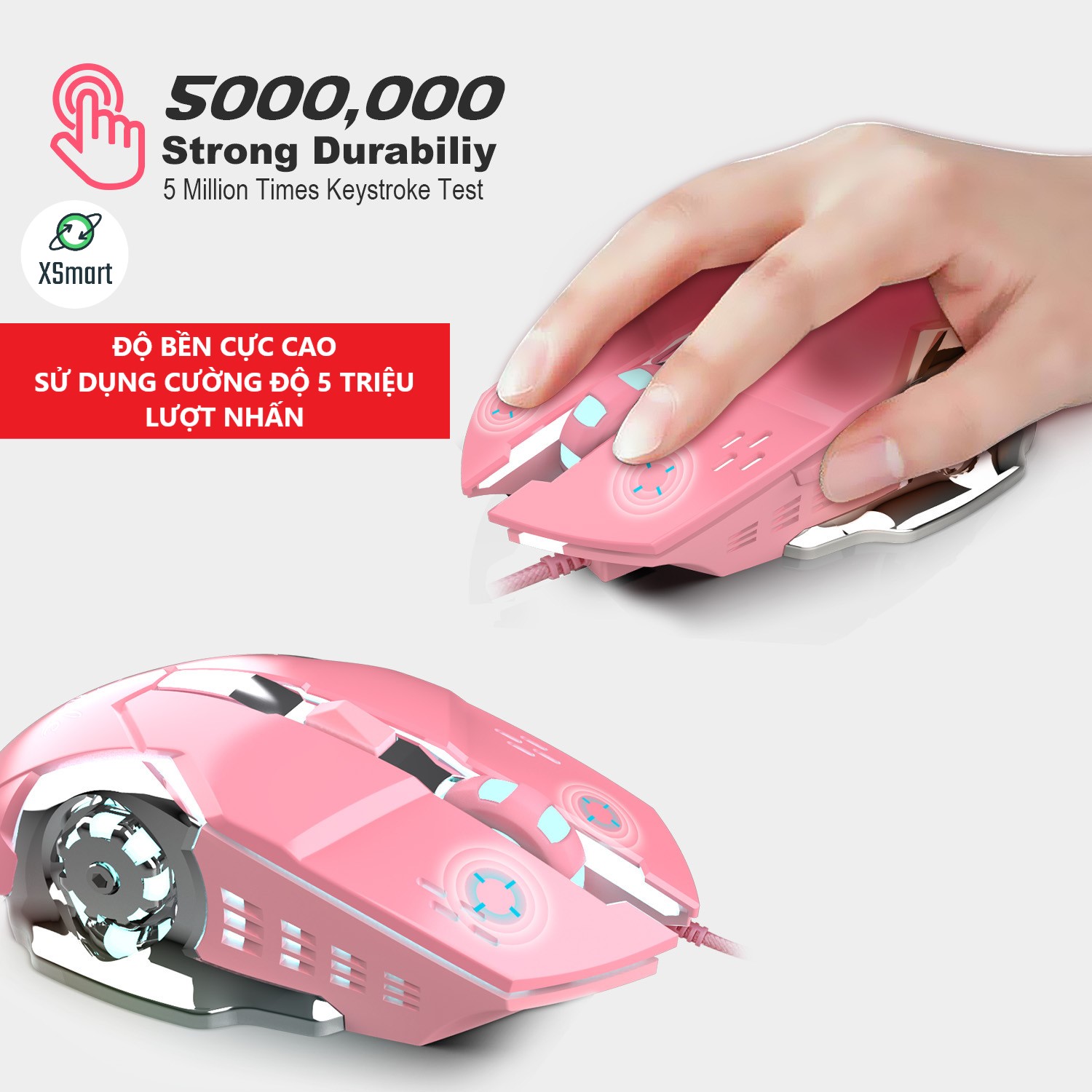 Chuột Chơi Game Hồng Pink X500 Limited XSmart Bản Đặc Biệt, Led Đổi Màu Cực Đẹp, Thiết Kế Gaming Cho Máy Tính, PC, Laptop - Hàng Chính Hãng