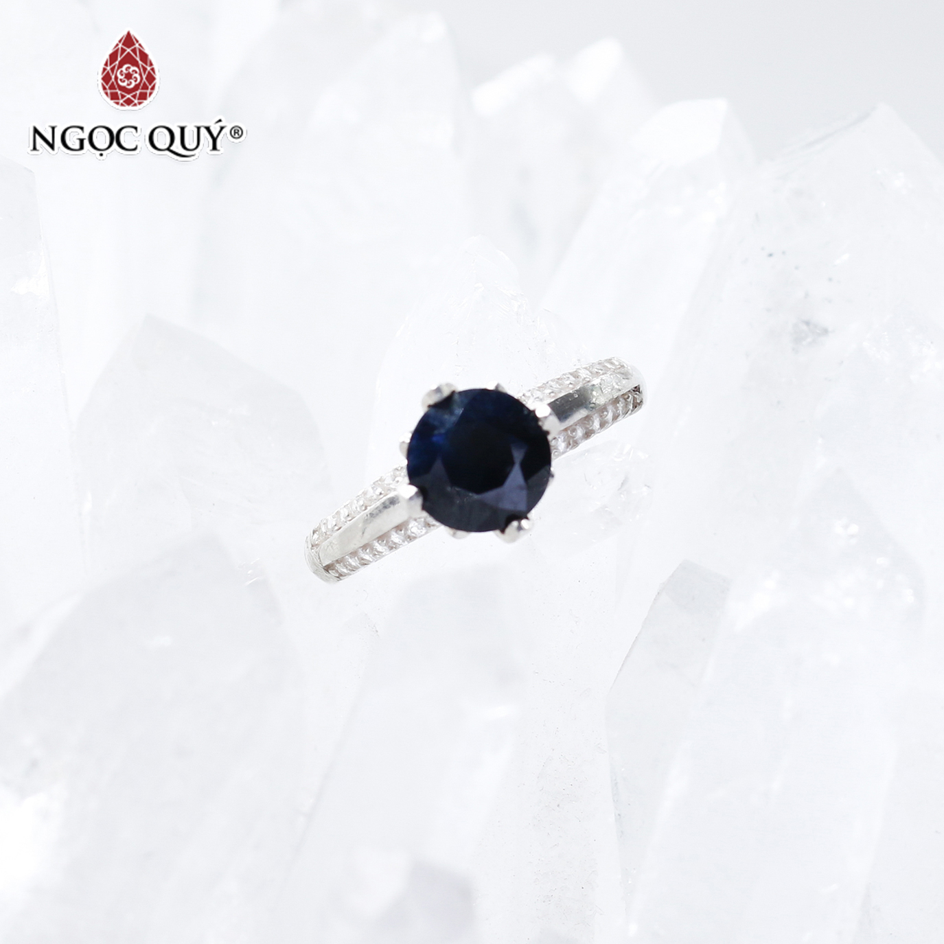 Nhẫn bạc nữ đá Sapphire mệnh thủy, mộc - Ngọc Quý Gemstones