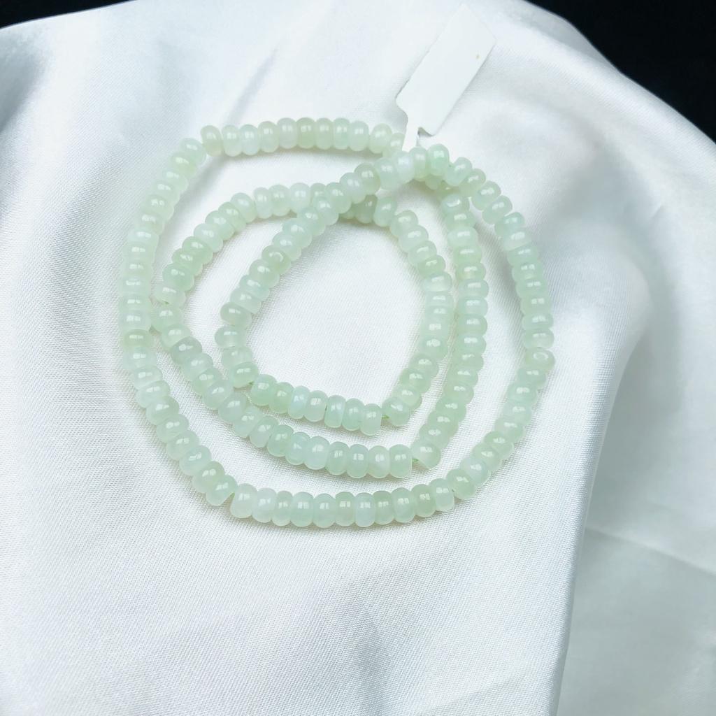 Vòng tay Ngọc Jade A Bánh Xe tự nhiên có kiểm định - Trang sức Nữ cao cấp - màu trắng phớt xanh, hạt bánh xe 5 li