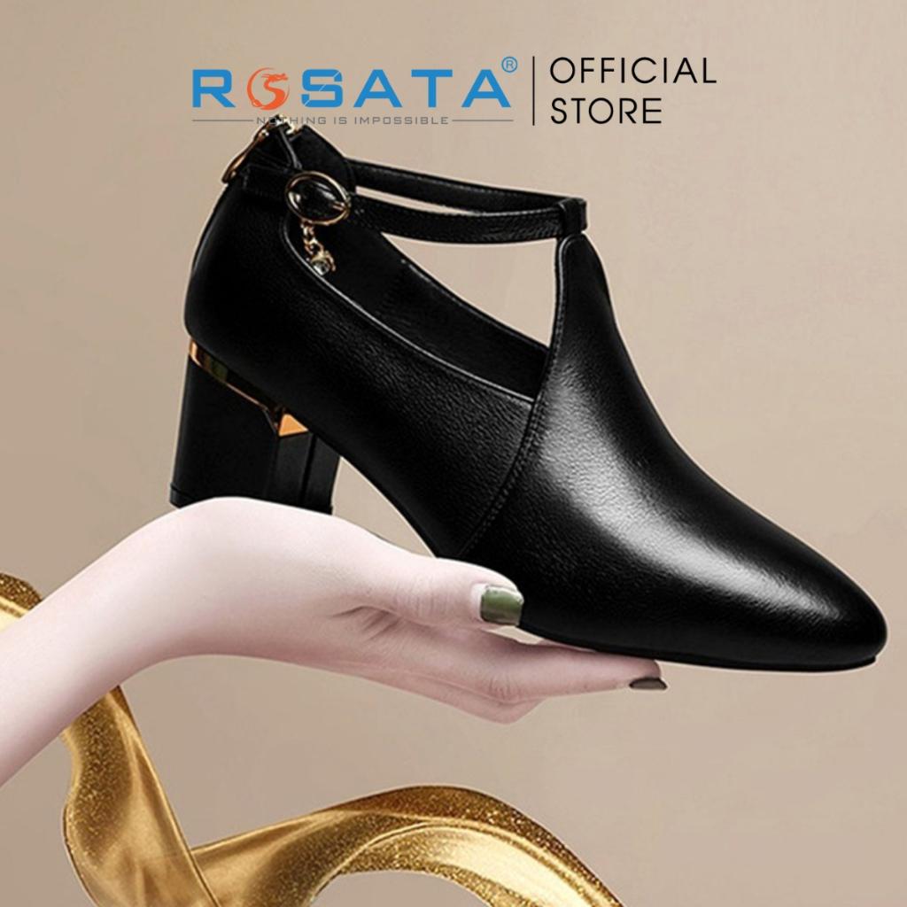 Giày boot ROSATA RO443 bốt nữ cổ thấp đế cao 4 phân thời trang hàn quốc cao cấp da Pu loại 1 mềm mại khóa cài - Đen