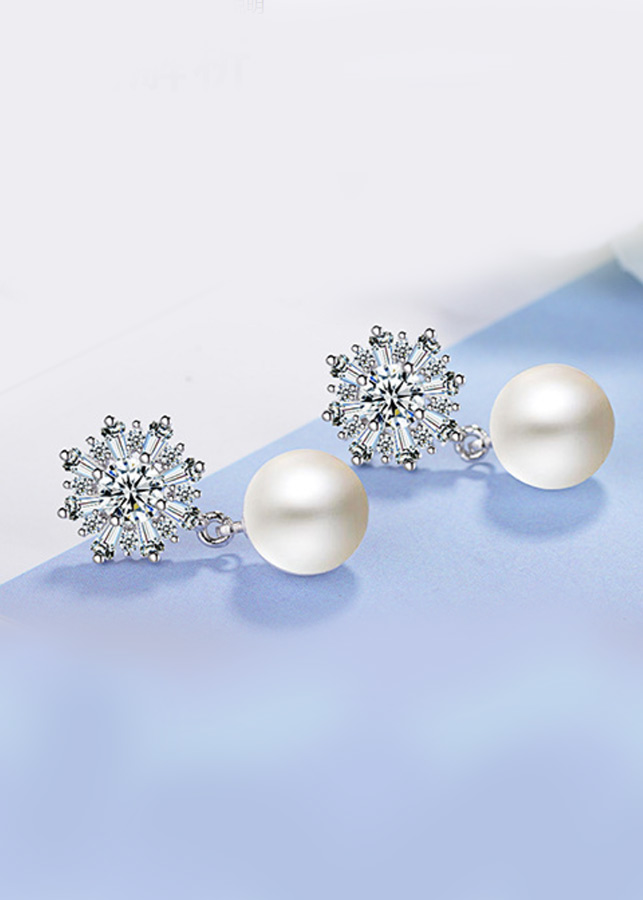 Bông Tai Ngọc Trai, Khuyên Tai Ngọc Trai Hoa Tuyết Hạt 10 Ly - XBB20 - Bảo Ngọc Jewelry