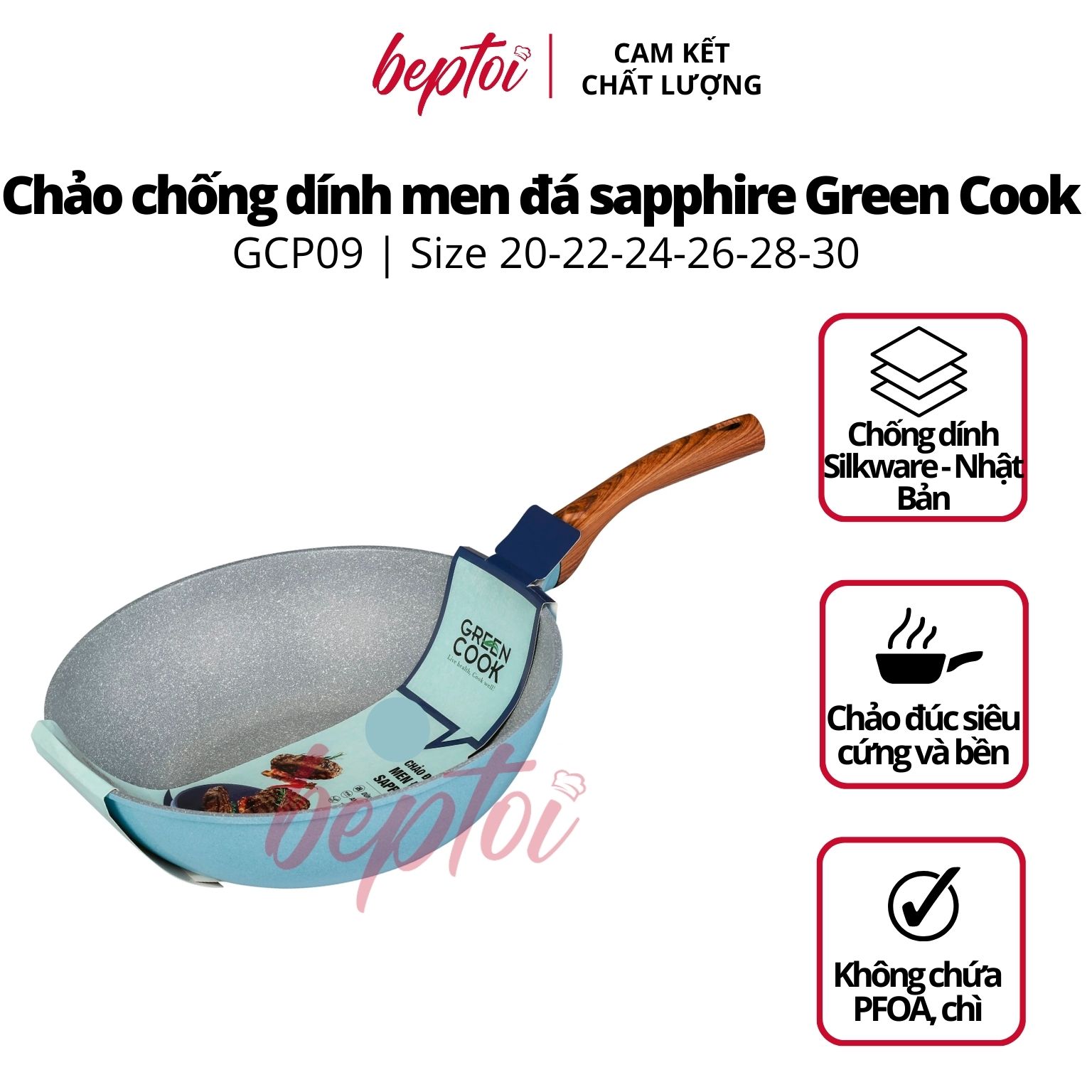 Hình ảnh Chảo chống dính đáy từ, chảo đúc men đá xanh sapphire Green Cook GCP09 công nghệ Hàn Quốc_Hàng chính hãng