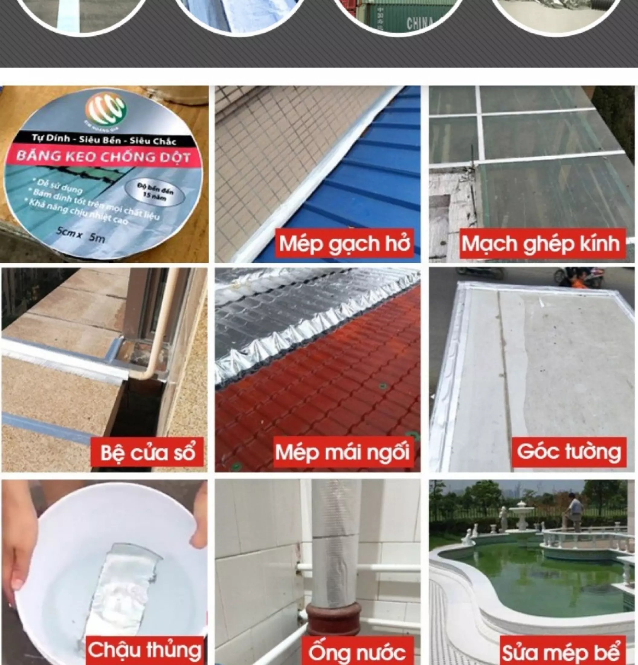 Băng Keo Siêu Dính Chống Thấm Chuyên Dụng Khổ 5 - 10cm, Chống Thấm, Chống Dột, Chịu Nhiệt Tiện Dụng