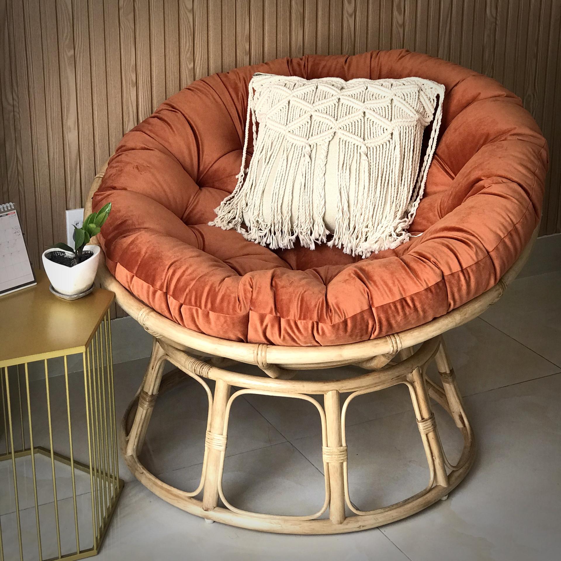 GHẾ MÂY PAPASAN CAO CẤP - Vải Nhung màu cam