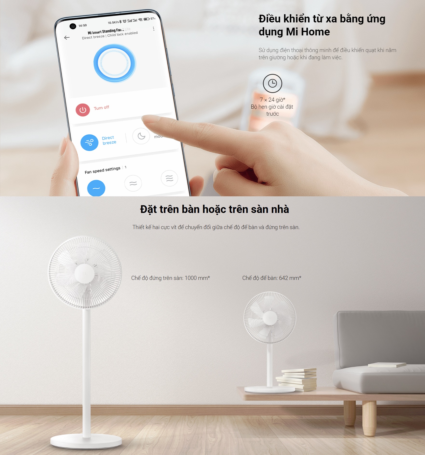 Quạt Thông Minh Xiaomi Mi Smart Standing Fan 2 Lite EU | Điều Khiển Thông Minh Bằng Giọng Nói | Hàng Chính Hãng