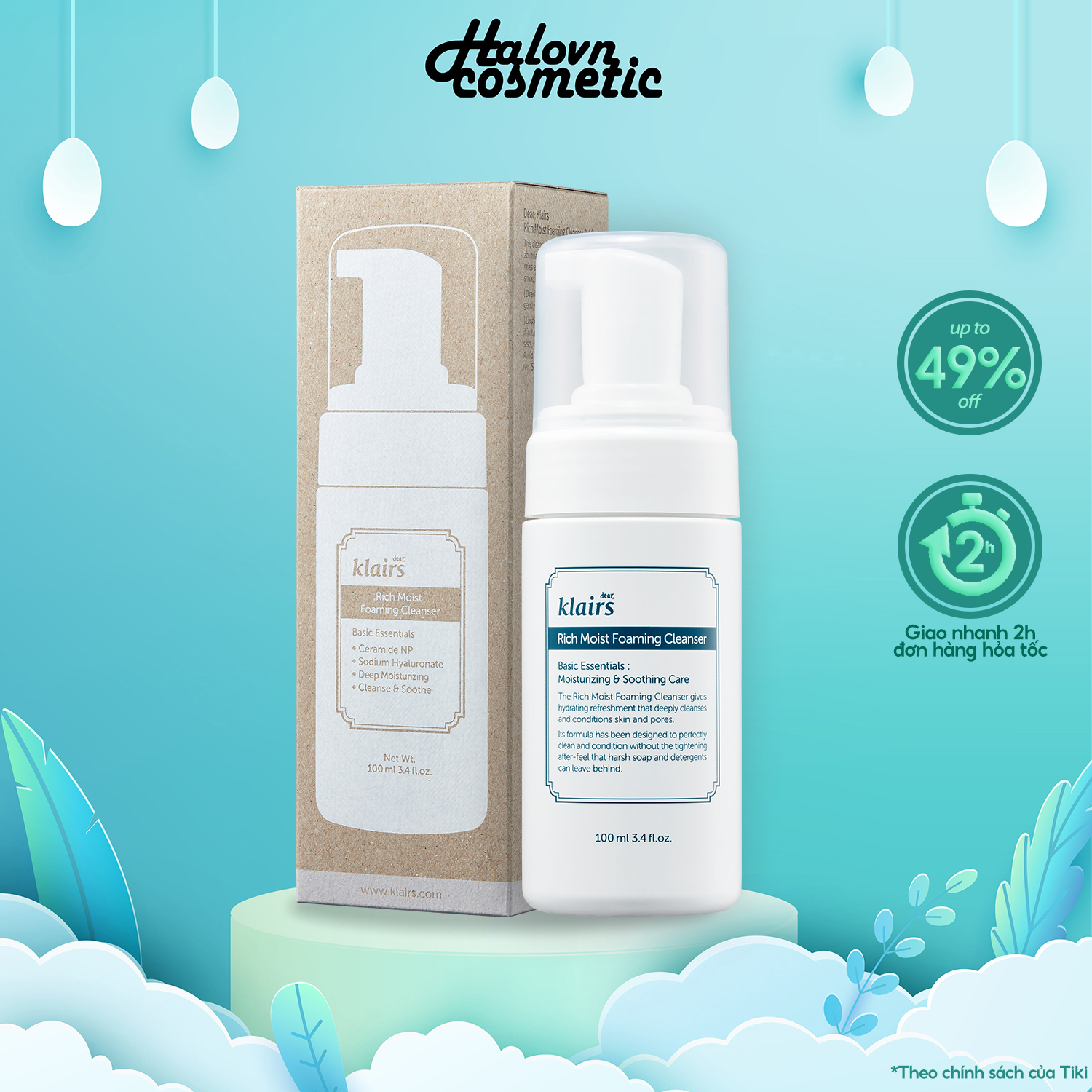 Sữa Rửa Mặt Tạo Bọt Dịu Nhẹ Klairs Rich Moist Foaming Cleanser 100ml