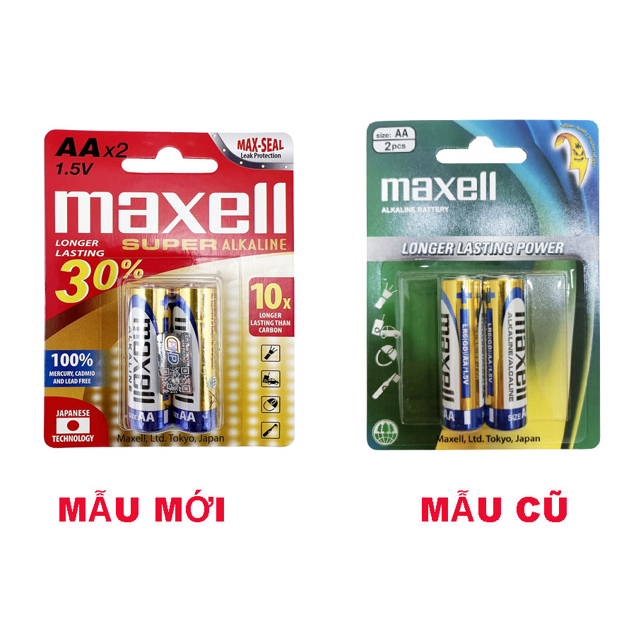 Hình ảnh Pin AA (2A), AAA (3A) Maxell Alkaline LR3 LR6 Longer Lasting Power siêu bền chính hãng -vỉ 2 viên