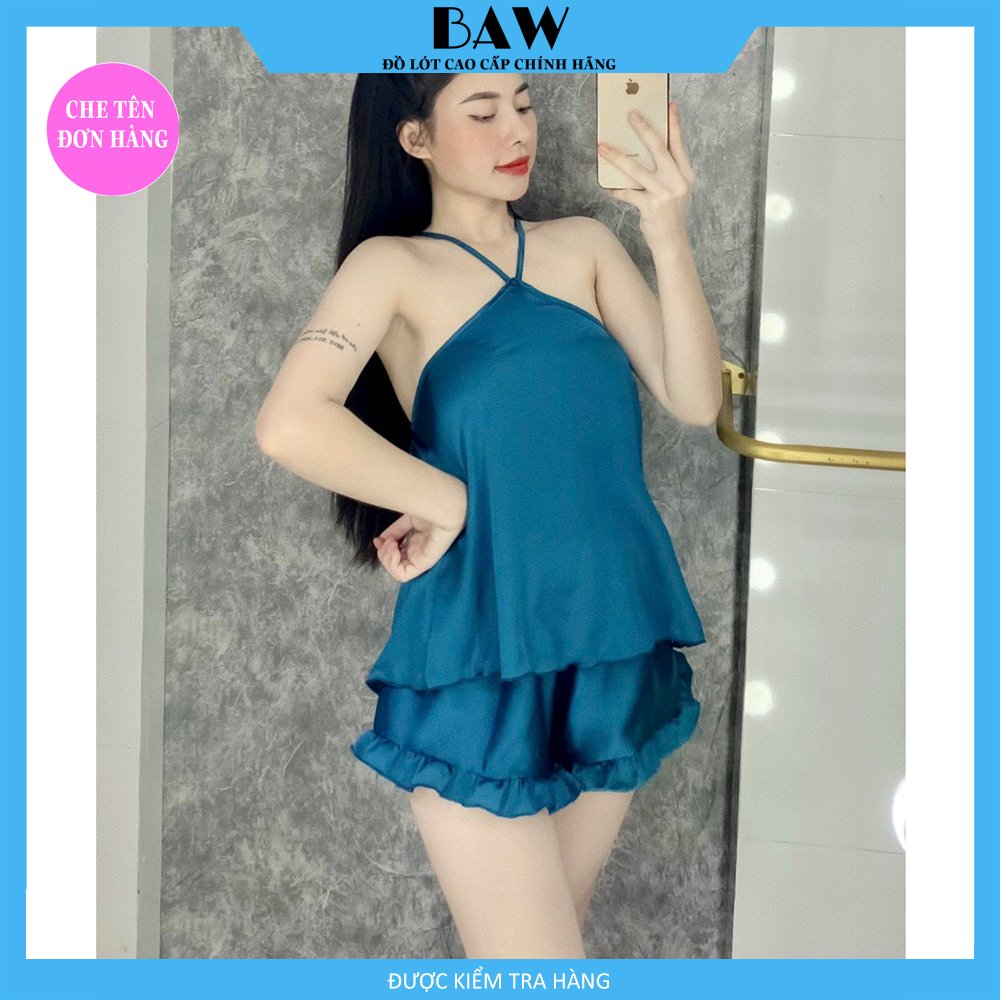 Đồ Ngủ Hai Dây Lụa Satin Sexy Quyến Rũ Thương Hiệu Baw, Chất Liệu Lụa Mát Mịn Nhẹ Nhàng Cực Kỳ Lôi Cuốn Nt701 Hình Thật Shop Tự Chụp - Xanh Cổ Vịt - One Size 40 - 60Kg