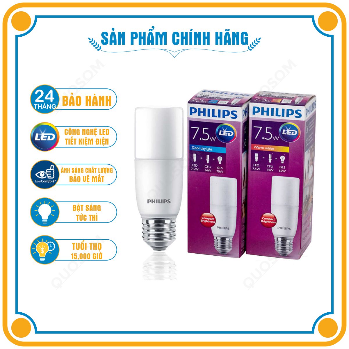 Bóng đèn LED Stick PHILIPS E27 - Kích thước nhỏ gọn, Thay thế hoàn hảo cho bóng đèn Compact - Hàng Chính Hãng