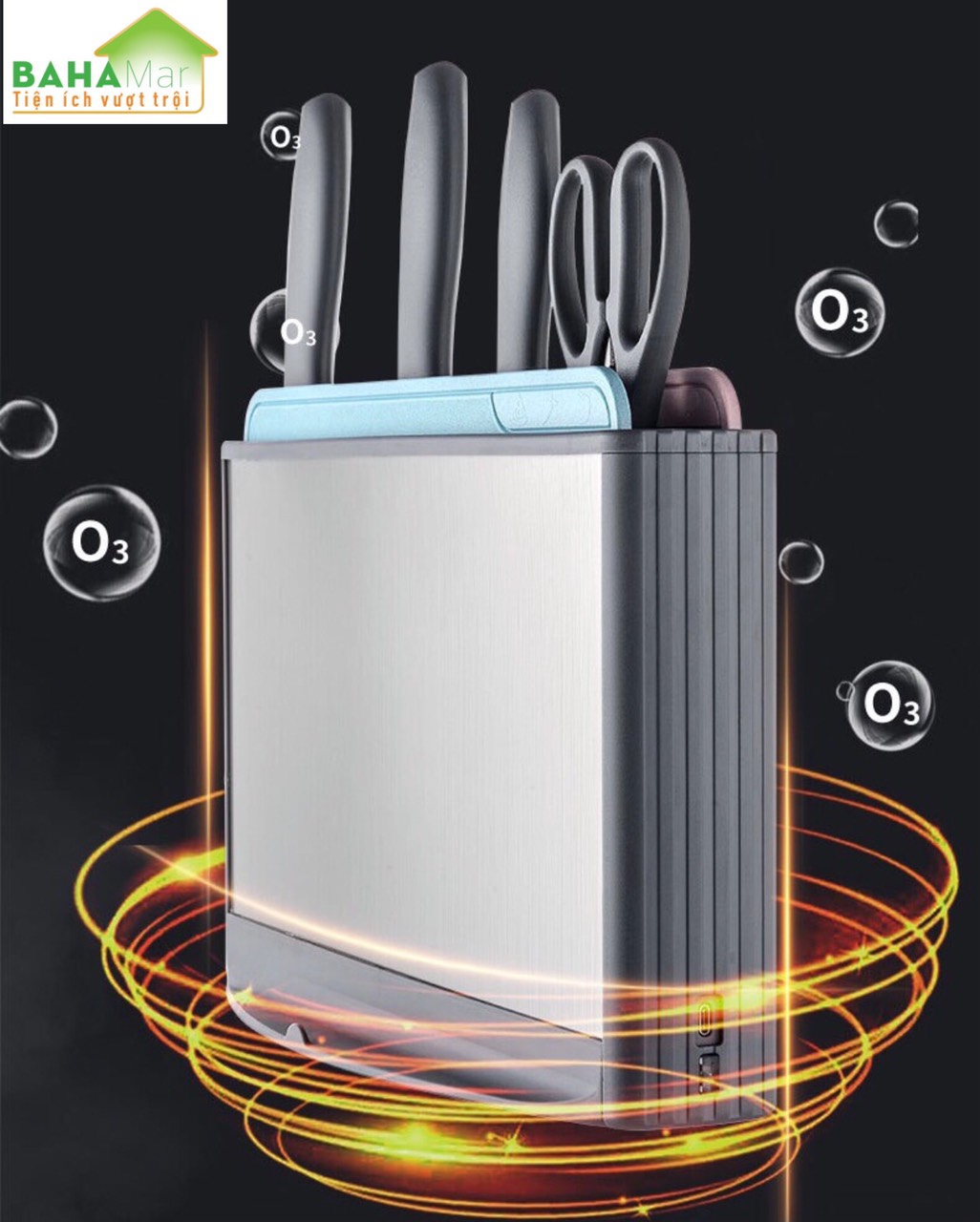 HỘP THÔNG MINH KHỬ TRÙNG OZONE BỘ DAO THỚT KÉO KHÁNG KHUẨN tự động và thông minh ngắt nguồn điện để ngừng khử trùng sau 30 phút khử trùng.