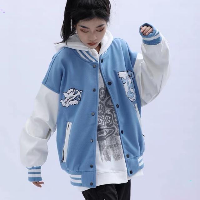 Áo khoác nỉ JACKER BOMBER UNDERTRAP - BOMBER NỈ PE SIÊU ẤM xanh dương, Áo Bomber Nam Nữ Áo Khoác Varsity Unisex Cúc Bấm Thêu Nổi Chữ UChất Nỉ