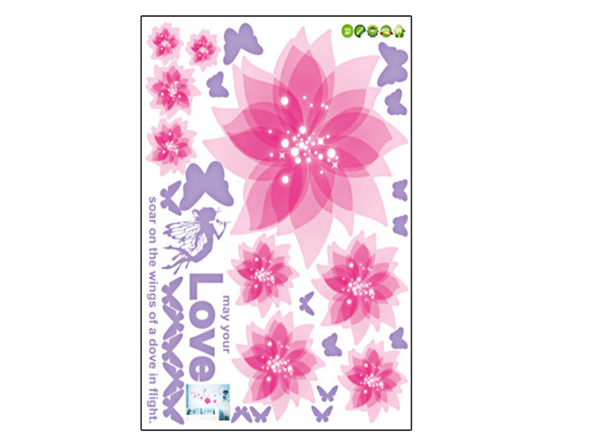 Decal dán tường hoa pha lê hồng 8 cánh