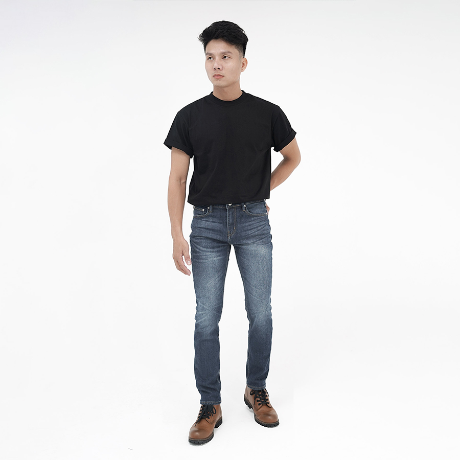 Quần Jeans Nam Cao Cấp HUNTER X-RAYS Form Slimfit Thun Màu Xanh Đậm Phủ Dơ Bụi D27