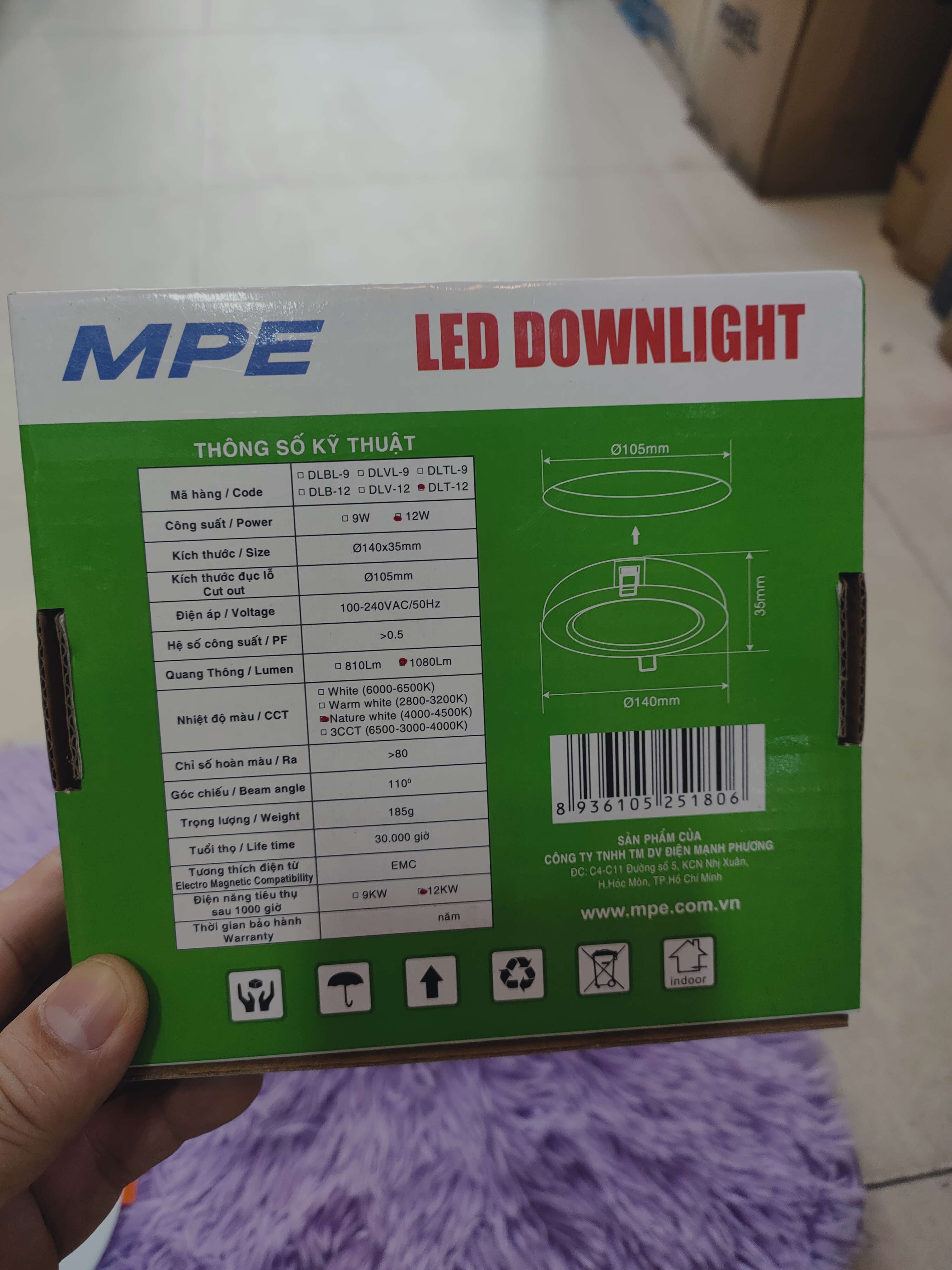 Đèn lắp âm trần MPE d110-12w sáng trắng