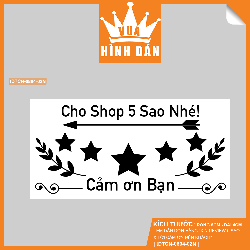 Set 50/100 tem dán kiện hàng XIN REVIEW 5 SAO (8x4cm) - tem dán đơn hàng, sản phẩm dành cho quán (1.061) Vua Hình Dán