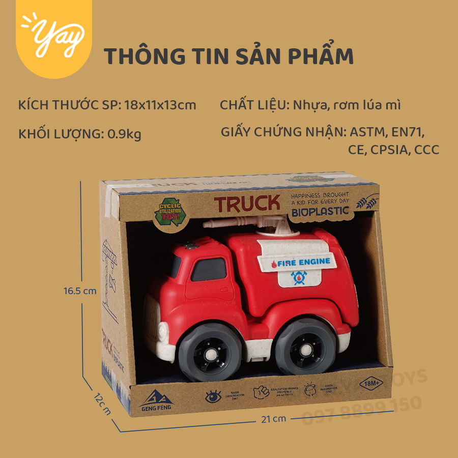 Mô Hình Xe Cứu Hỏa Nhựa Lúa Mì Kèm Âm Thanh - Gengfeng