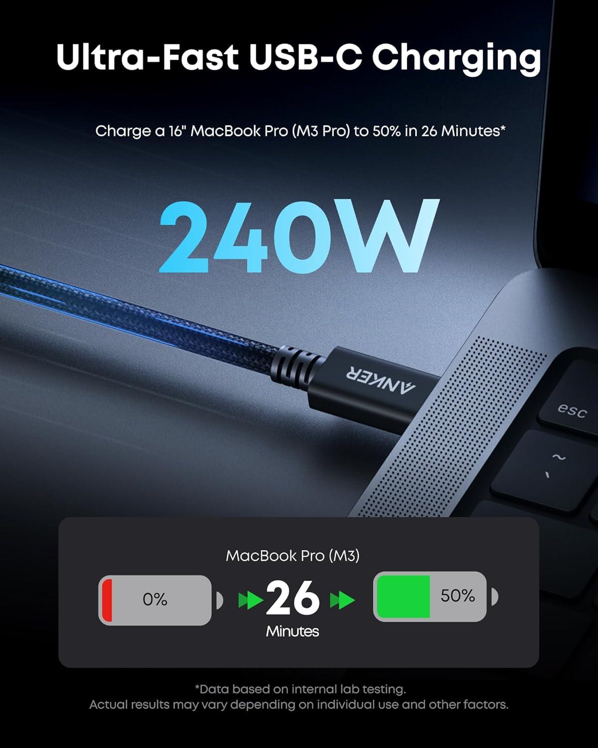 Cáp sạc Anker Prime C-C Thunderbolt 5 Đen (Black) A84N1 - Hàng Chính Hãng