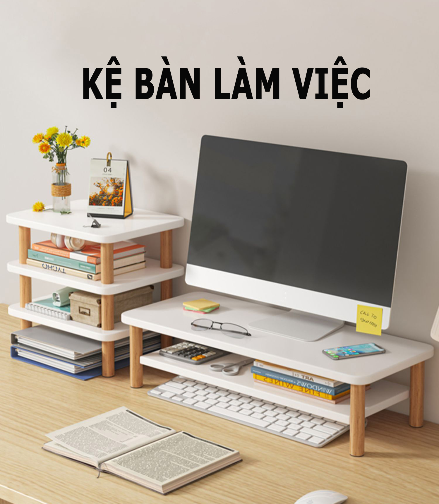 Kệ Để Màn Hình Destop Máy Tính; Giá Để Đồ 2 Tầng; Giá Sách Vở Bằng Gỗ; Setup Decor Bàn Làm Việc