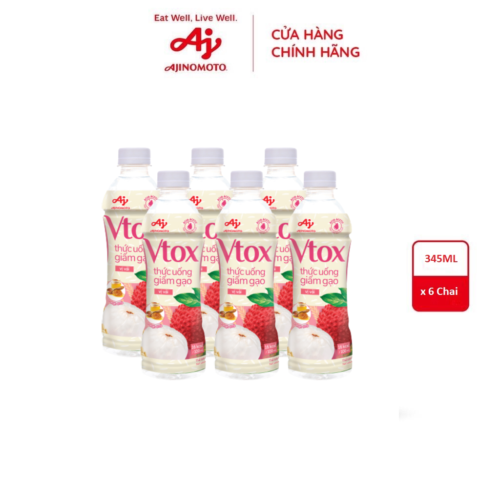 Combo 6 Chai Thức Uống Giấm Gạo "Vtox" - Vị Vải 345ml/Chai