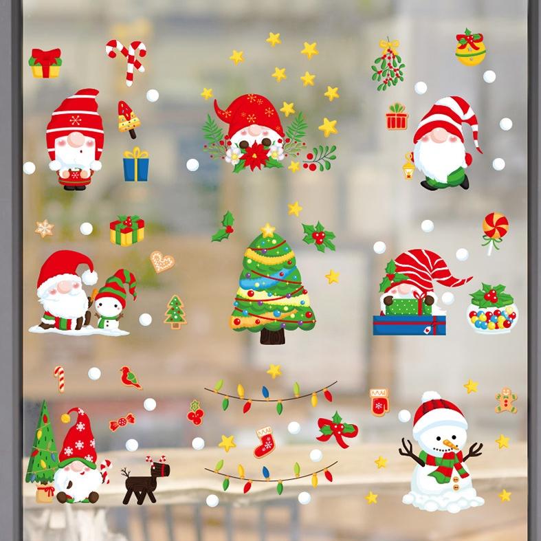 Decal Trang Trí Noel Hai Mặt Hít Tĩnh Điện - 6 CHÚ LÙN HÓA TRANG ÔNG GIÀ NOEL