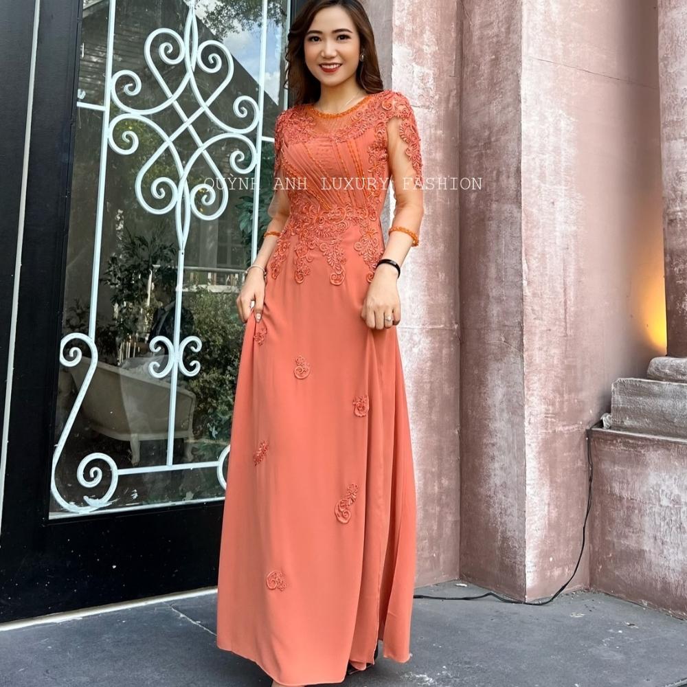 Váy Dạ Hội Áo Dài Cam Đào Trung Niên Sang Trọng Florence Dress