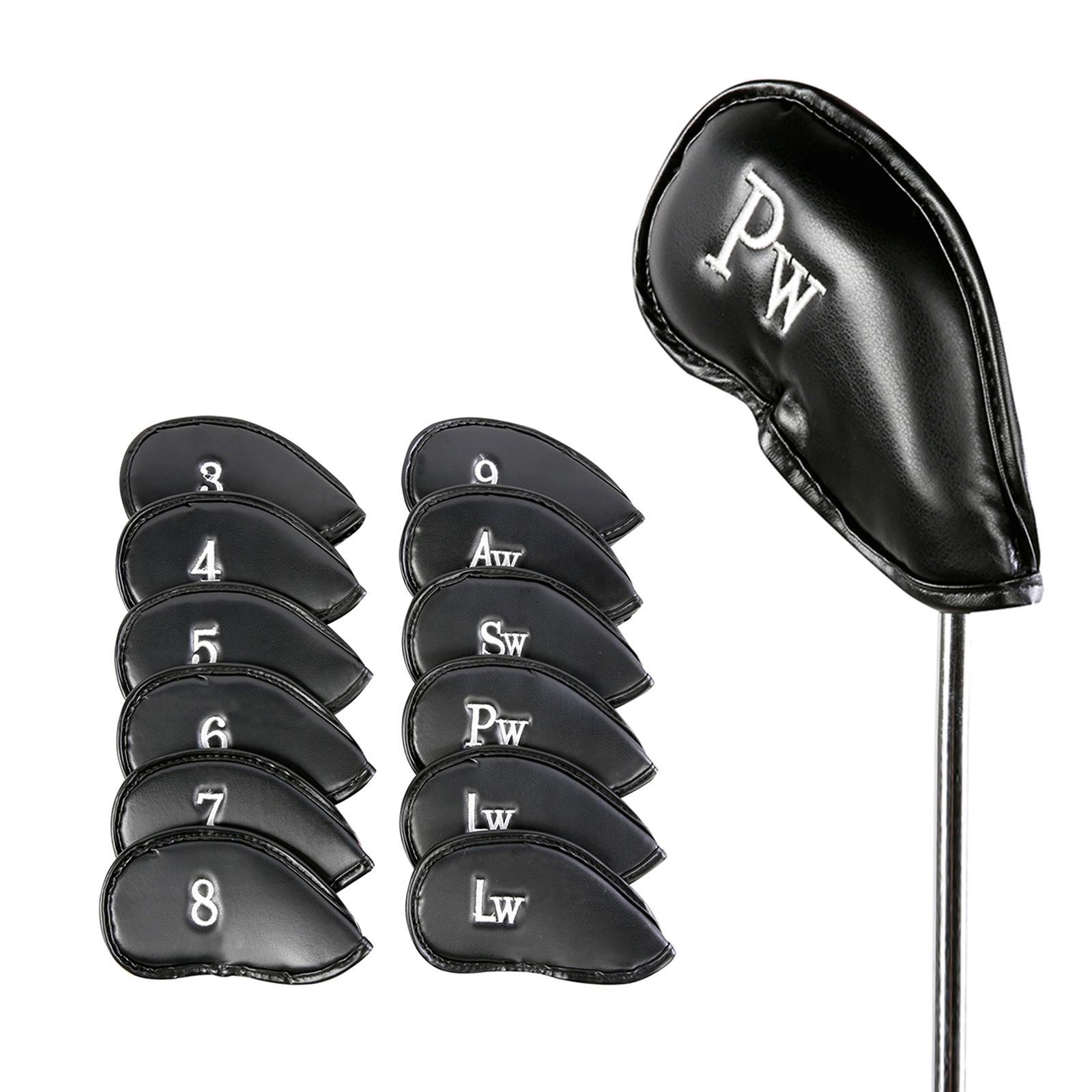 12 Pieces Golf Iron Headcover Set Premium PU Leather Golf Club Head Covers