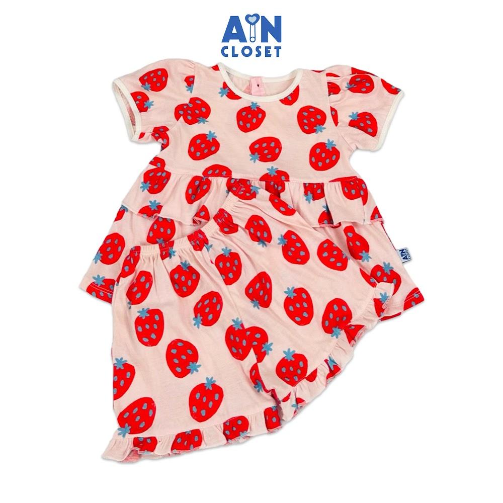 Hình ảnh Bộ quần áo Ngắn bé gái họa tiết Dâu Đỏ thun cotton - AICDBGWO1PH1 - AIN Closet