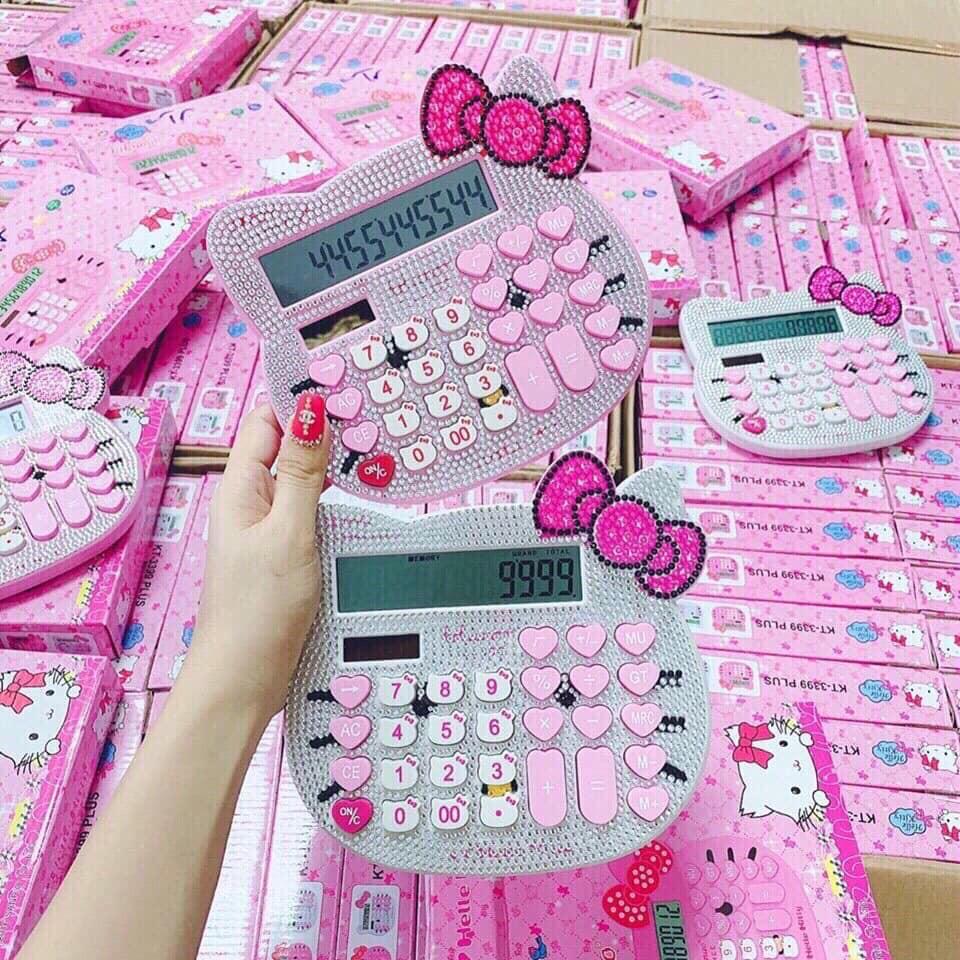 Máy Tính Cầm Tay Mèo Hello Kitty ĐÍNH ĐÁ Dùng Pin Và Năng Lượng Mặt Trời 12 Chữ Số - Hàng Chất Lượng KST