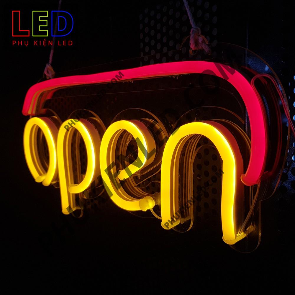 Đèn Led Neon Chữ Open có gạch ngang bên trên - Open Len Neon Sign, Đèn Led Neon Open Trang Trí Cửa Hàng