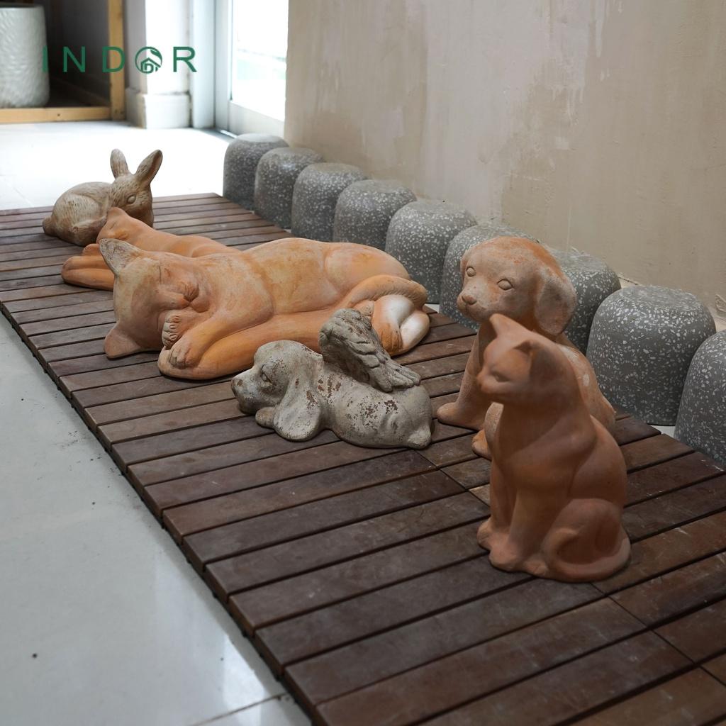 Tượng mèo lười dáng nằm chất liệu đất nung terracotta size M - XL Tượng decor trang trí nội ngoại thất