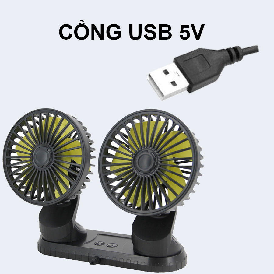 Quạt Đôi Mini Cho Ô Tô 5V 12V 24V Sạc Usb Dùng Cho Xe Hơi Bàn Làm Việc Văn Phòng Xoay 360 Độ
