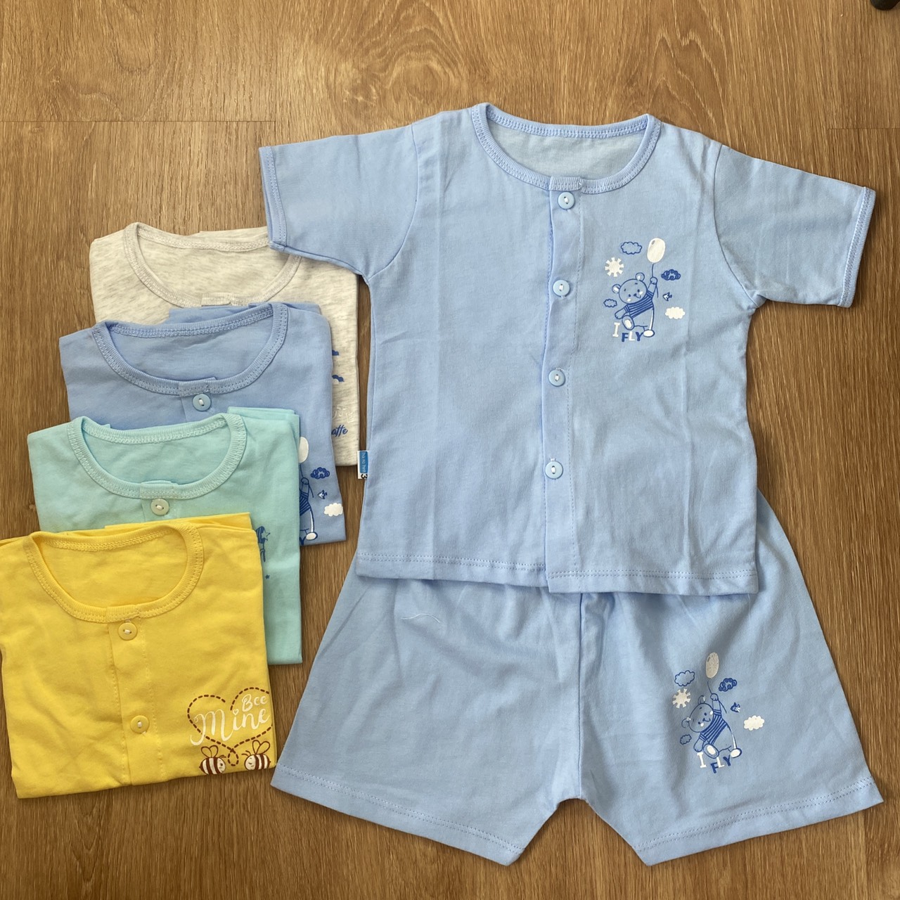 COMBO 3 Bộ quần áo sơ sinh cotton THT-FR GGY | Mẫu Tay Ngắn Cài Giữa Màu | Size 1 - 5 cho bé sơ sinh - 12 kg| Chất vải thun cotton 100% xịn, đẹp, mềm, họa tiết xinh | Hàng Việt Nam | quần áo trẻ em