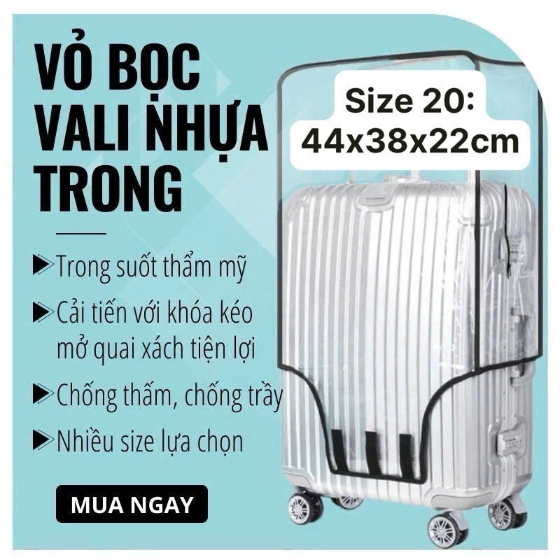 Size 20 Size 22 Túi Trùm Chống Xước Cho Vali Cao Cấp Áo bọc, bao bọc vali trong suốt chống trầy xước khi vận chuyển